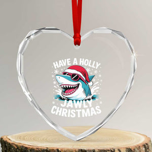Funny Xmas Shark Heart Crystal Glass Ornament Have A Holly Jawly Christmas Santa Hat TS11 Transparent Glass 3'' Heart Print Your Wear