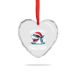 Funny Xmas Shark Heart Crystal Glass Ornament Have A Holly Jawly Christmas Santa Hat TS11 Print Your Wear