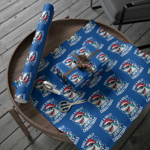 Funny Xmas Shark Wrapping Paper Roll Have A Holly Jawly Christmas Santa Hat TS11 Blue Print Your Wear