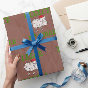 Funny Xmas Sheep Wrapping Paper Roll Fleece Navidad Feliz Festive Xmas TS02 Mocha Print Your Wear