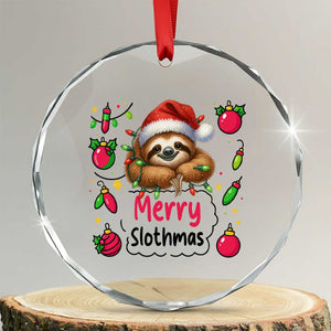 Funny Xmas Sloth Crystal Glass Ornament Merry Slothmas TS12 Transparent Glass 3'' Circle Print Your Wear