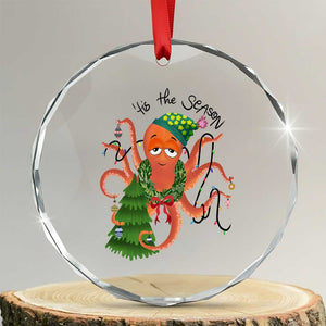 Funny Xmas Tree Octopus Tis The Season Crystal Glass Ornament TS09 Transparent Glass 3'' Circle Print Your Wear