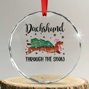 Funny Xmas Wiener Dog Crystal Glass Ornament Dachshund Through The Snow Xmas Tree TS11 Transparent Glass 3'' Circle Print Your Wear