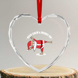 Funny Xmas Yoga Heart Crystal Glass Ornament Keep Calm And Merry On TS09 Transparent Glass 3'' Heart Print Your Wear
