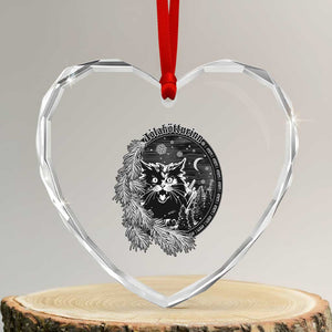 Funny Yule Black Cat Mistletoe Jolakotturinn Heart Crystal Glass Ornament TS11 Transparent Glass 3'' Heart Print Your Wear