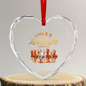 Gallop Of The 8 Horses Heart Crystal Glass Ornament Chinese New Year 2026 Year of The Horse TS11 Transparent Glass 3'' Heart Print Your Wear