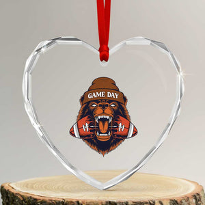 Game Day Fierce Bear Biting Ball Heart Crystal Glass Ornament Football Player Gift TS12 Transparent Glass 3'' Heart Print Your Wear