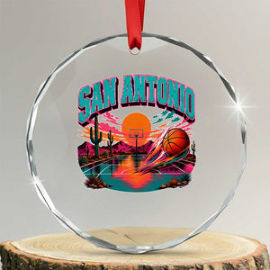 Game Day San Antonio Pride Crystal Glass Ornament Retro Western Pink Neon