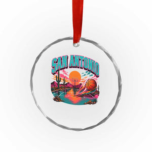 Game Day San Antonio Pride Crystal Glass Ornament Retro Western Pink Neon
