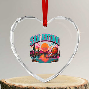 Game Day San Antonio Pride Heart Crystal Glass Ornament Retro Western Pink Neon