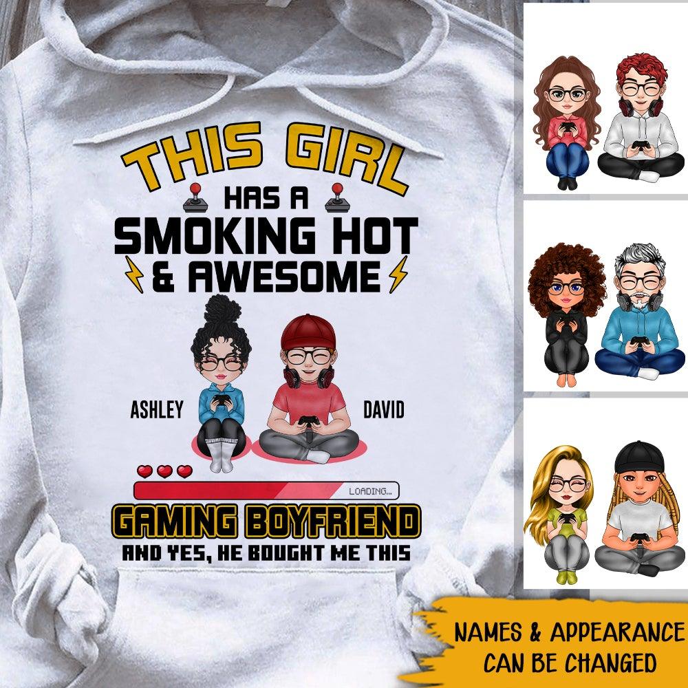 Personalized Gamer Couple Hoodie This Girl Has A Smoking Hot Gaming Boyfriend CTM Custom - Printyourwear