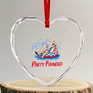George Washington 4th of July Pool Party Heart Crystal Glass Ornament Let's Get This Party Founded
