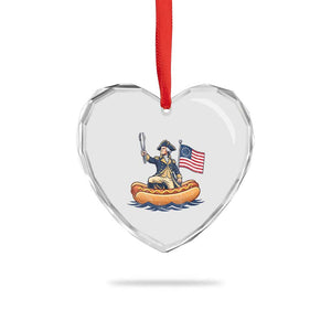 George Washington Crossing The Delaware on Hot Dog Boat Heart Crystal Glass Ornament Funny BBQ Party 4th of July Graphic