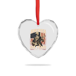 George Washington Playing Guitar 4th July US 250th Anniversary Heart Crystal Glass Ornament