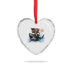George Washington Riding Shark Heart Crystal Glass Ornament Funny 4th Of July Independence Day 1776 Meme American Flag