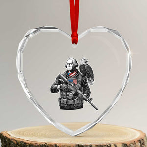 George Washington Tactical Soldier Heart Crystal Glass Ornament Military Patriot Bald Eagle USA Flag Gift