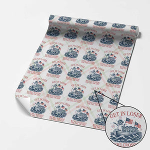 Get In Loser We’re Crossing The Delaware Wrapping Paper Roll Funny Raccoon Meme 4th of July