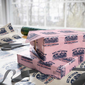 Get In Loser We're Crossing The Delaware Retro Wrapping Paper Roll Distressed George Washington Boat Scene Patriotic American Revolution Humor