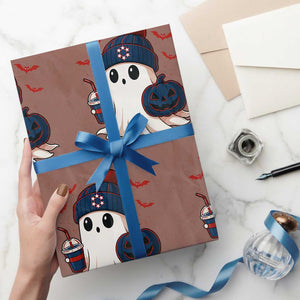 Ghost Halloween Wrapping Paper Roll Retro Patriots Halloween Costume TS10 Mocha Print Your Wear