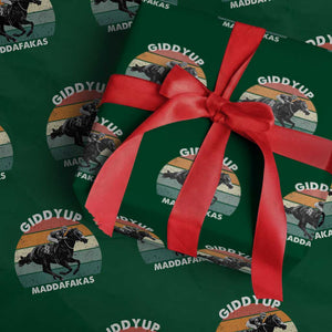 Giddy Up Madafakas Retro Sunset Horse Racing Wrapping Paper Roll Funny Sarcastic Equestrian Jockey Vintage 70s TS02 Green Print Your Wear
