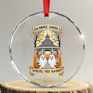 Gilmore Ghouls Halloween Ghost Crystal Glass Ornament Cute Couple Spooky Boo with Fall Gazebo TS02 Transparent Glass 3'' Circle Print Your Wear