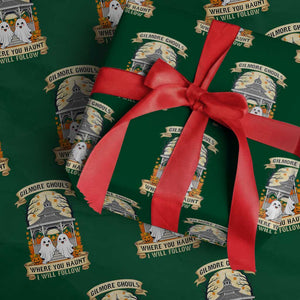Gilmore Ghouls Halloween Ghost Wrapping Paper Roll Cute Couple Spooky Boo with Fall Gazebo TS02 Green Print Your Wear