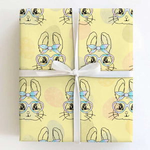 Girls Easter Bunny Wrapping Paper Roll Rabbit Face Tie Dye Glasses Happy Easter Day TS10 Light Yellow Print Your Wear