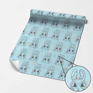 Girls Easter Bunny Wrapping Paper Roll Rabbit Face Tie Dye Glasses Happy Easter Day TS10 Light Blue Print Your Wear