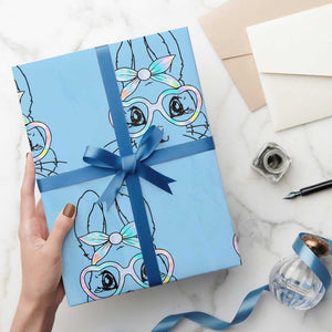 Girls Easter Bunny Wrapping Paper Roll Rabbit Face Tie Dye Glasses Happy Easter Day TS10 Light Blue Print Your Wear