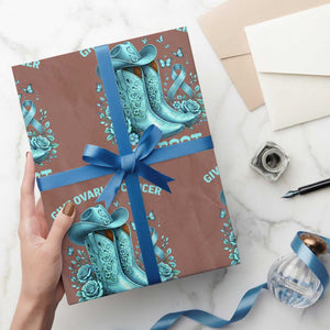 Give Ovarian Cancer The Boot Wrapping Paper Roll Cowgirl Cancer Awareness Teal Ribbon TS10 Mocha Print Your Wear