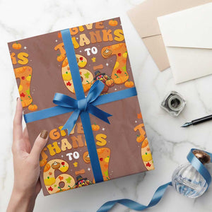 Give Thanks To 67 Wrapping Paper Roll Funny Brainrot Six Seven Meme Thanksgiving Gift TS12 Mocha Print Your Wear