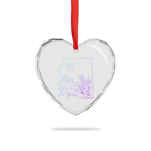 Glowing Arizona State Map Outline Graphic Heart Crystal Glass Ornament Neon Gradient Cactus Desert Travel Souvenir