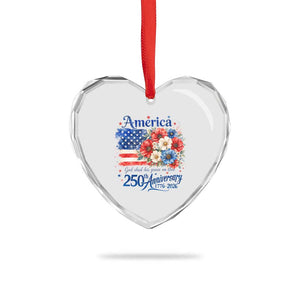 God 250th Anniversary USA Flag Floral Heart Crystal Glass Ornament Patriotic Freedom 4th of July 250 Years America TS10 Print Your Wear