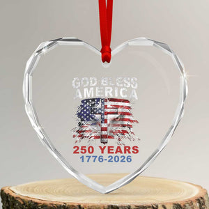 God Bless America 250 Years 1776 2026 Heart Crystal Glass Ornament Christian Cross Eagle American Flag