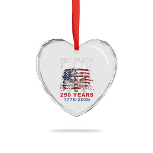 God Bless America 250 Years 1776 2026 Heart Crystal Glass Ornament Christian Cross Eagle American Flag