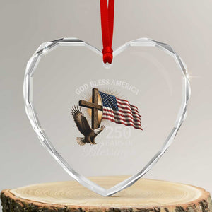 God Bless America 250 Years Of Blessings Heart Crystal Glass Ornament US 250th Anniversary Bald Eagle American Flag