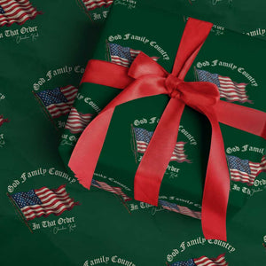 God Family Country In That Order Wrapping Paper Roll Charlie Kirk Patriotic Christian Vintage USA Flag TS10 Green Print Your Wear