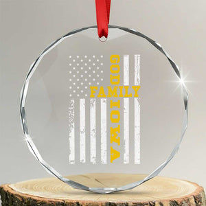 God Family Iowa Crystal Glass Ornament IA State Game Day Christian American Flag