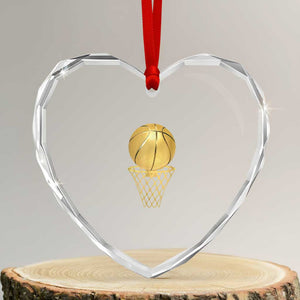 Golden Basketball Hoop Heart Crystal Glass Ornament Trophy Game Player Coach Sports Lover TS02 Transparent Glass 3'' Heart Print Your Wear