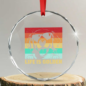 Golden Retriever Dog Crystal Glass Ornament Life is Golden Retro Vintage TS10 Transparent Glass 3'' Circle Print Your Wear
