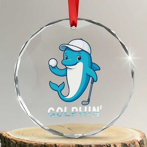 Golphin Dolphin Pun Crystal Glass Ornament Funny Golf Gift TS12 Transparent Glass 3'' Circle Print Your Wear