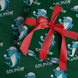 Golphin Dolphin Pun Wrapping Paper Roll Funny Golf Gift TS12 Green Print Your Wear