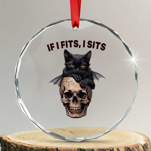 Gothic Cat Skull Graphic Crystal Glass Ornament If I Fits I Sits Creepy Cute Gift TS12 Transparent Glass 3'' Circle Print Your Wear