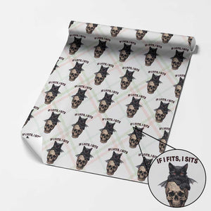 Gothic Cat Skull Graphic Wrapping Paper Roll If I Fits I Sits Creepy Cute Gift TS12 Christmas Plaid Print Your Wear
