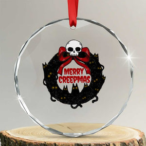 Gothic Xmas Crystal Glass Ornament Merry Creepmas Cat Wreath TS09 Transparent Glass 3'' Circle Print Your Wear