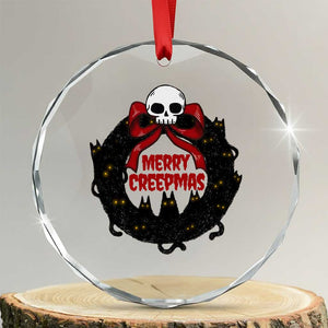 Gothic Xmas Crystal Glass Ornament Merry Creepmas Cat Wreath TS09 Transparent Glass 3'' Circle Print Your Wear