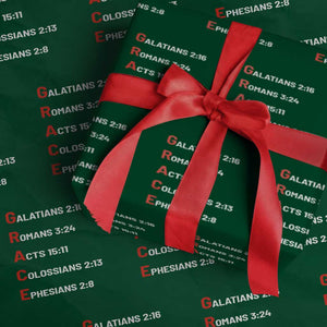 GRACE Christian Scripture Acronym Wrapping Paper Roll Bible Verses Galatians Romans Acts Colossians Ephesians Faith Message Gift TS02 Green Print Your Wear