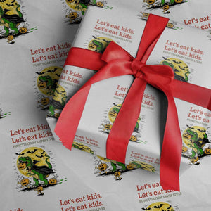 Grammar English Teacher Wrapping Paper Roll Funny Halloween Dinosaurs Pumpkin Punctuation Saves Lives TS10 White Print Your Wear