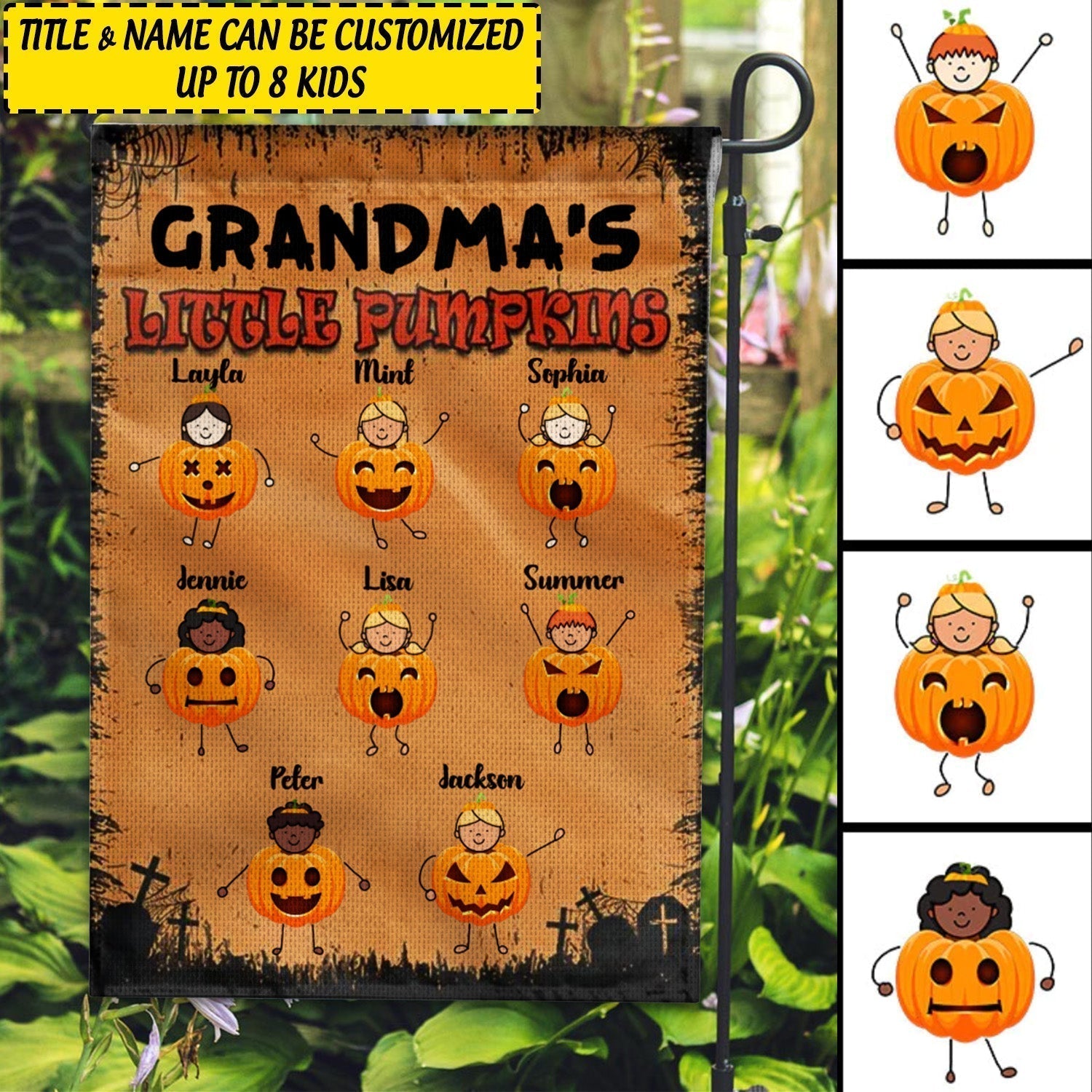 Halloween Flag Personalized Grandmas Little Pumpkins Flag CTM One Size Custom - Printyourwear