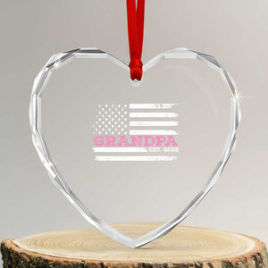 Grandpa Of Girl Est. 2025 Heart Crystal Glass Ornament Fathers Day USA Flag TS10 Transparent Glass 3'' Heart Print Your Wear